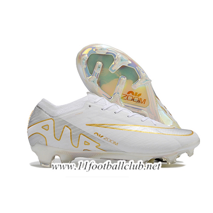 Nike Chaussures de Foot AIR Zoom Mercurial Vapor 15 Elite XXV FG Blanc/Gris/Jaune