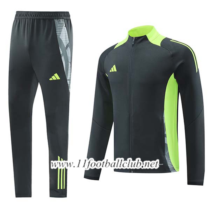 Ensemble Veste Survetement de Foot Adidas Gris/Vert 2024/2025