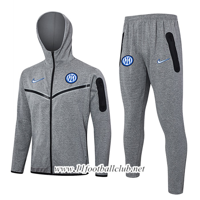 Ensemble Survetement Veste A Capuche Coupe-Vent Inter Milan Gris 2024/2025