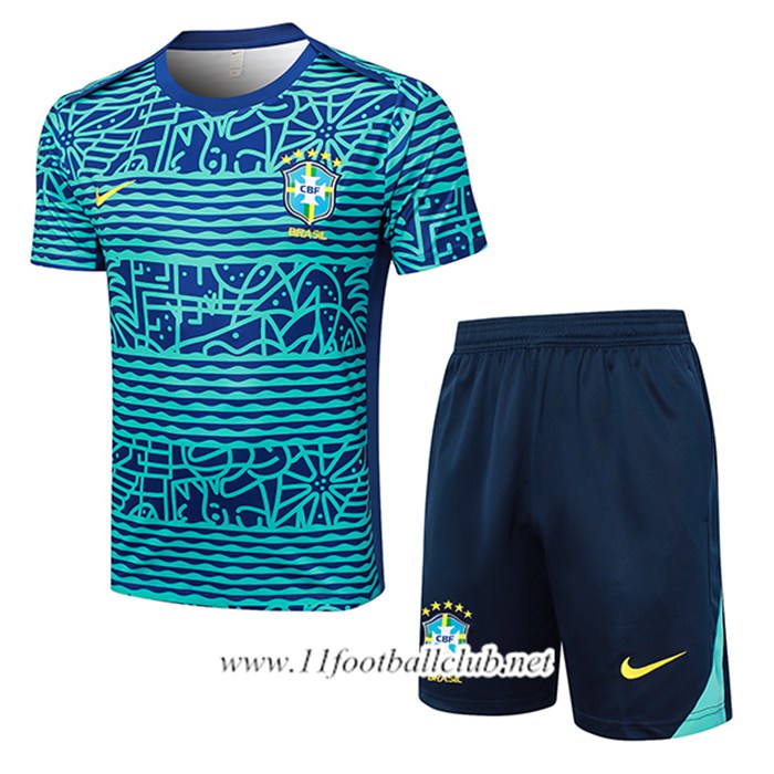 Ensemble Training T-Shirts Brésil Bleu/Vert 2024/2025 -02