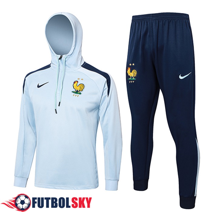 Ensemble Survetement Veste A Capuche Coupe-Vent France Bleu Clair 2024/2025