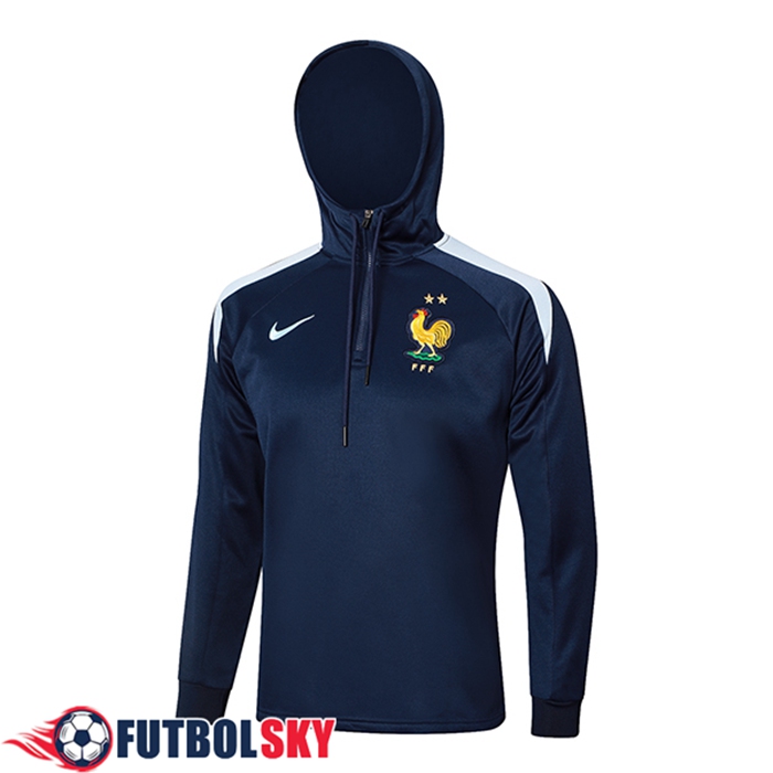 Ensemble Survetement Veste A Capuche Coupe-Vent France Bleu Foncé 2024/2025 -03
