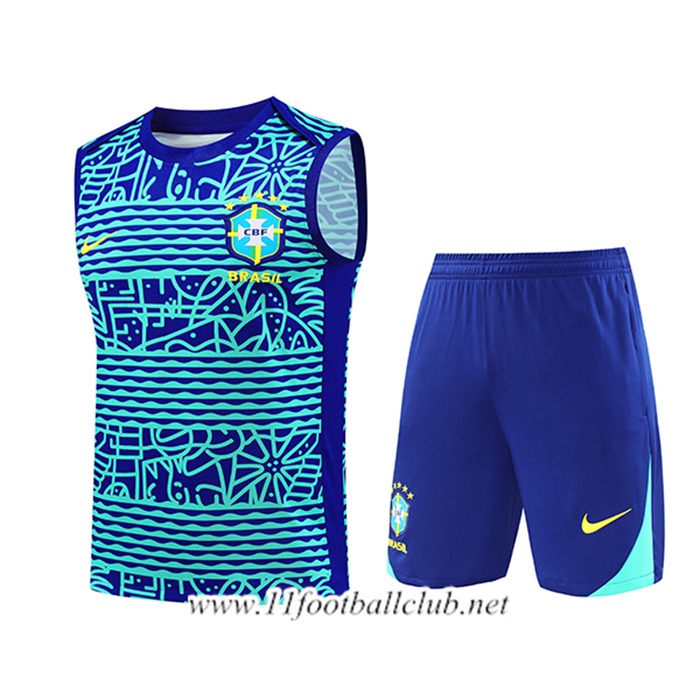 Ensemble Training Debardeur Brésil Bleu/Vert 2024/2025