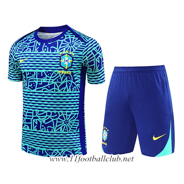 Ensemble Training T-Shirts Brésil Bleu/Vert 2024/2025 -03