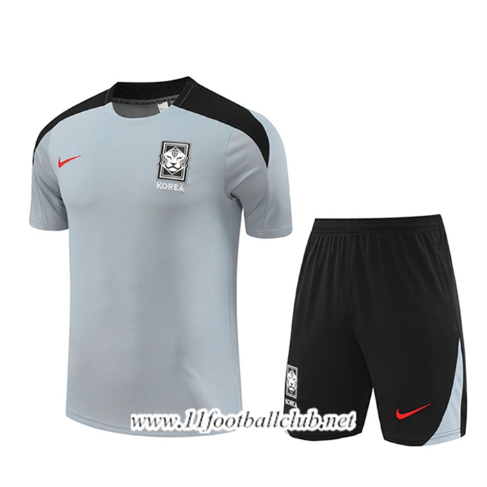 Ensemble Training T-Shirts Corée Du Sud Gris/Noir 2024/2025