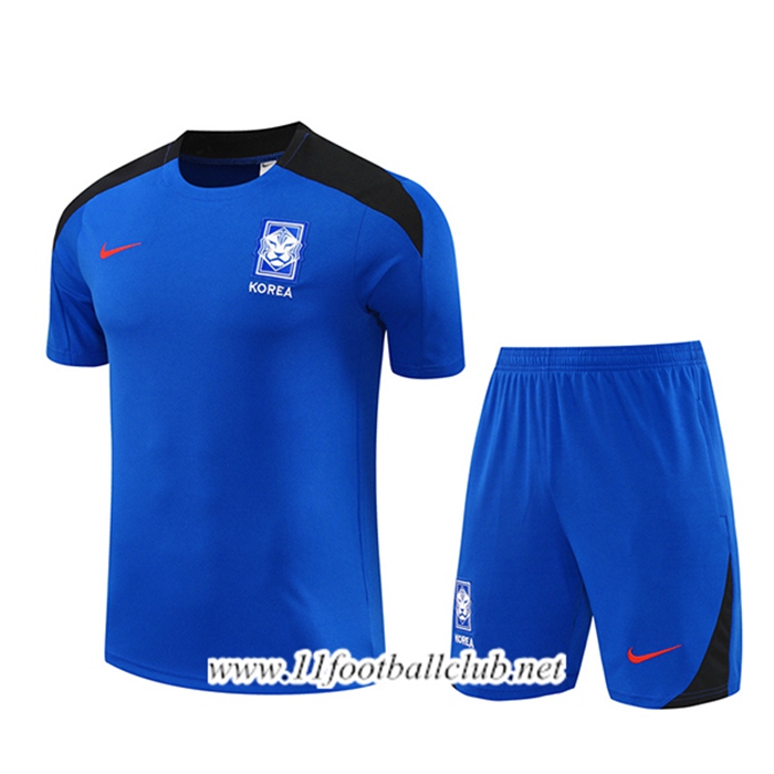 Ensemble Training T-Shirts Corée Du Sud Bleu/Noir 2024/2025