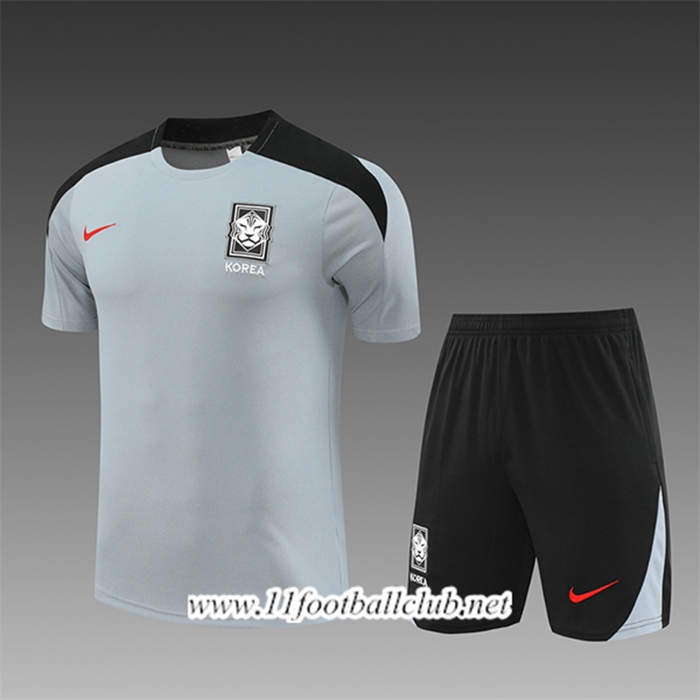 Ensemble Training T-Shirts Corée Du Sud Enfant Gris/Noir 2024/2025