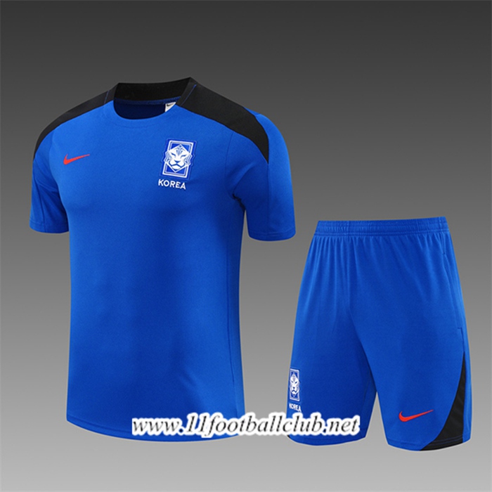Ensemble Training T-Shirts Corée Du Sud Enfant Bleu/Noir 2024/2025