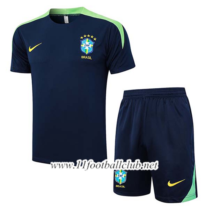 Ensemble Training T-Shirts Brésil Bleu/Vert 2024/2025 -04