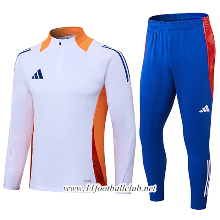 Ensemble Survetement de Foot Adidas Blanc/Orange/Bleu 2024/2025