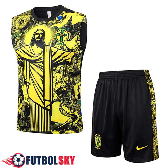 Ensemble Training Debardeur Brésil Jaune/Noir 2024/2025