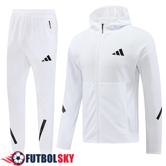 Ensemble Survetement Veste A Capuche Coupe-Vent Adidas Blanc/Noir 2024/2025
