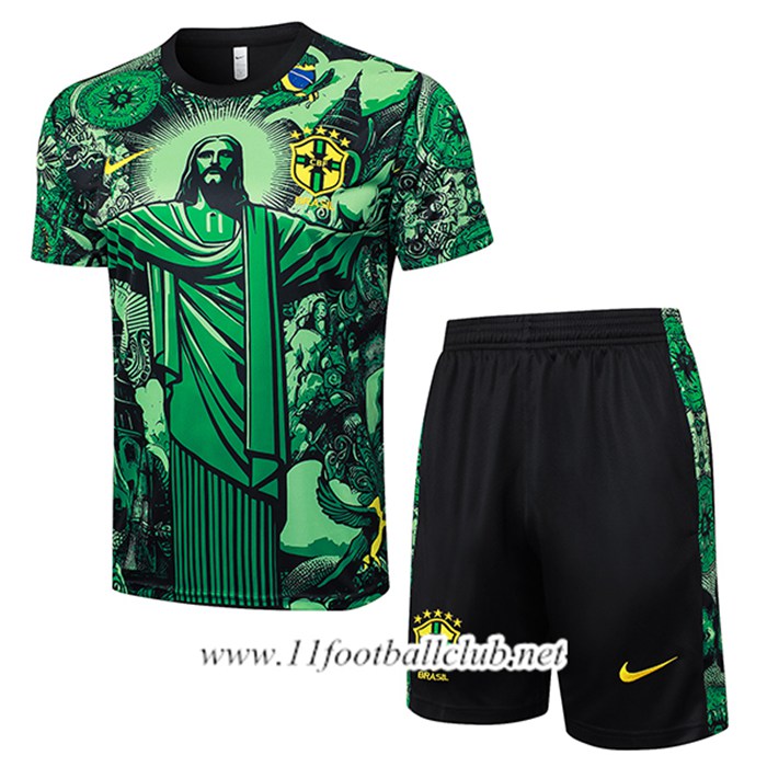 Ensemble Training T-Shirts Brésil Vert/Noir 2024/2025