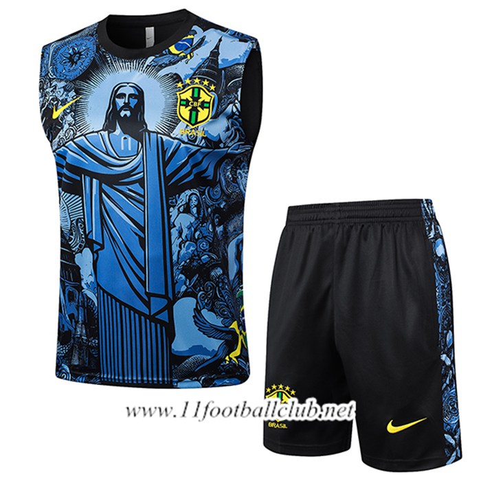 Ensemble Training Debardeur Brésil Bleu/Noir 2024/2025