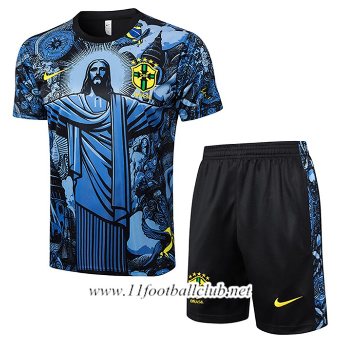 Ensemble Training T-Shirts Brésil Bleu/Noir 2024/2025