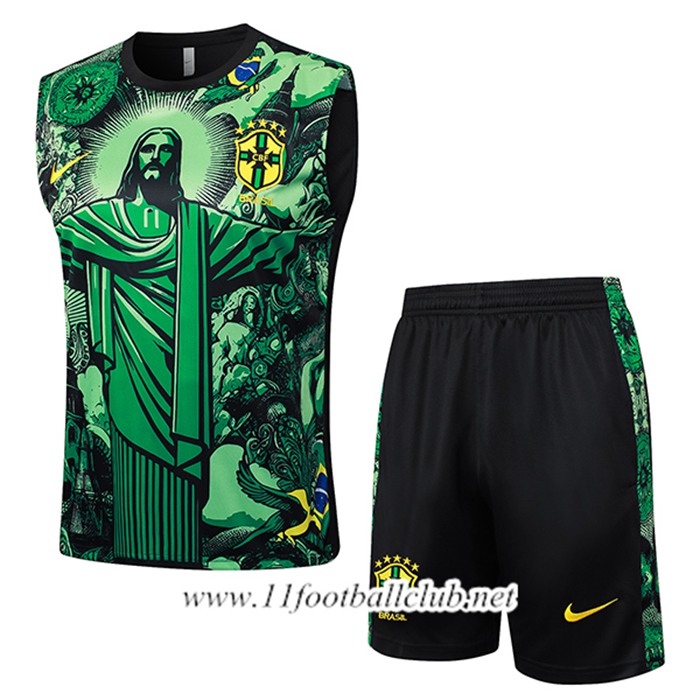 Ensemble Training Debardeur Brésil Vert/Noir 2024/2025