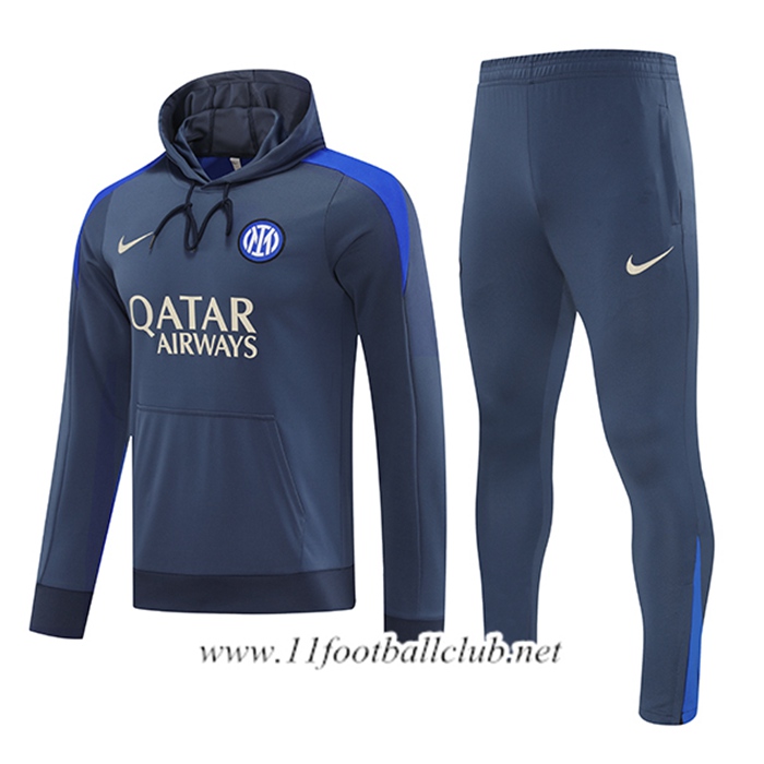 Ensemble Survetement Veste A Capuche Coupe-Vent Inter Milan Gris/Bleu 2024/2025