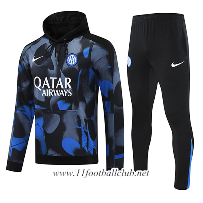 Ensemble Veste A Capuche Survetement de Foot Inter Milan Noir/Bleu/Gris 2024/2025