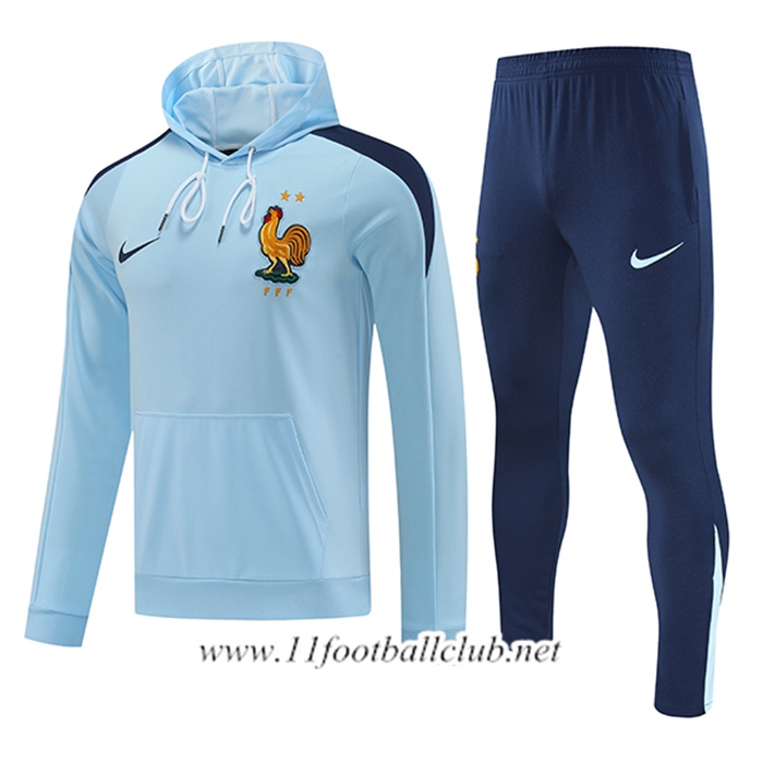 Ensemble Veste A Capuche Survetement de Foot France Bleu Clair 2024/2025