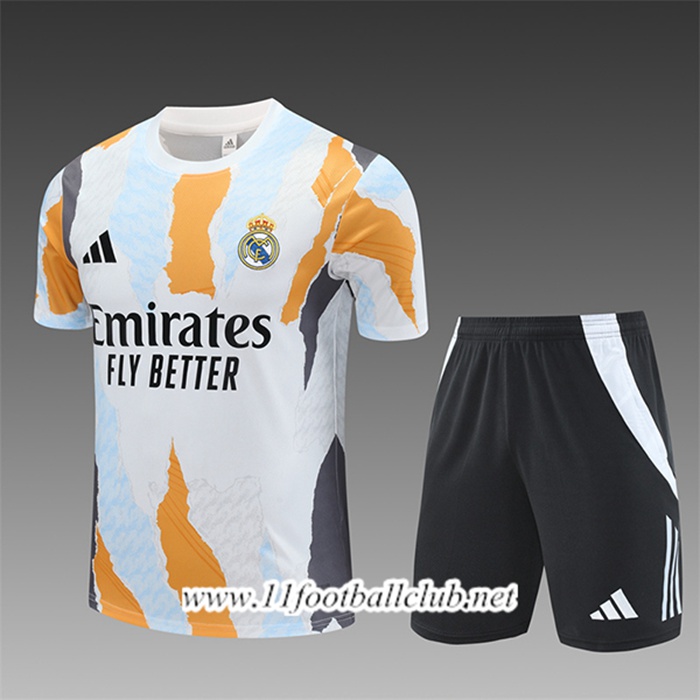 Ensemble Training T-Shirts Real Madrid Enfant Blanc/Orange/Gris/Bleu 2025/2026