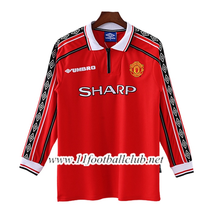 Maillot de Foot Manchester United Retro Domicile Manches Longues 1998/1999