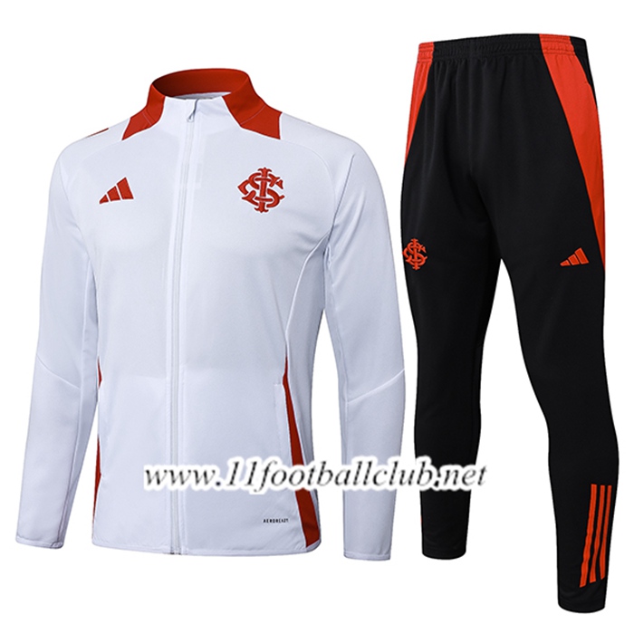 Ensemble Veste Survetement de Foot SC Internacional Blanc/Rouge 2025/2026