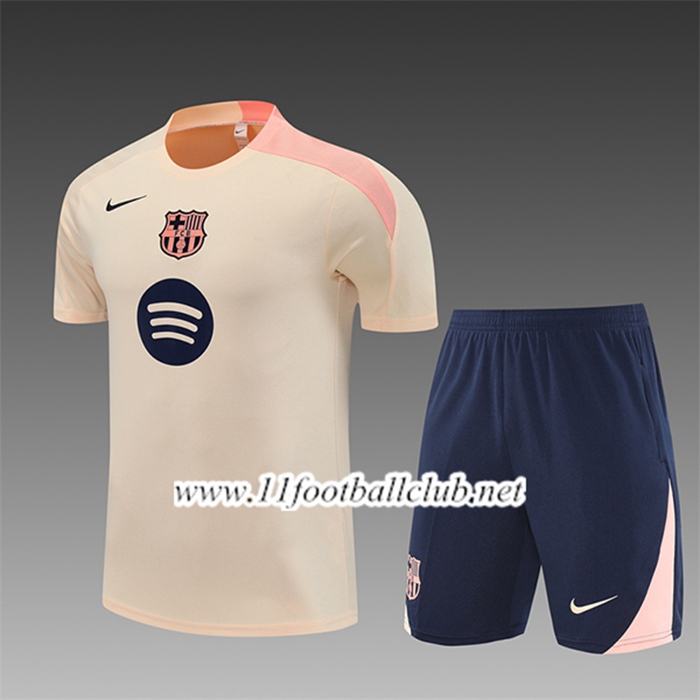 Ensemble Training T-Shirts FC Barcelone Enfant Beige/Rose 2025/2026
