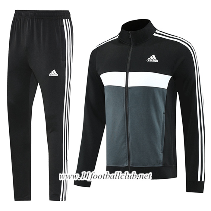 Ensemble Survetement de Foot Veste Foot Adidas Noir/Gris/Blanc 2025/2026