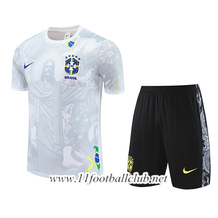 Ensemble Training T-Shirts Brésil Blanc/Gris 2025/2026