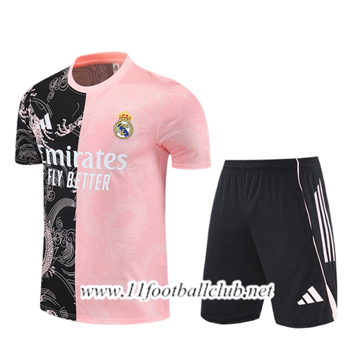 Ensemble Training T-Shirts Real Madrid Enfant Noir/Rose/Blanc 2025/2026