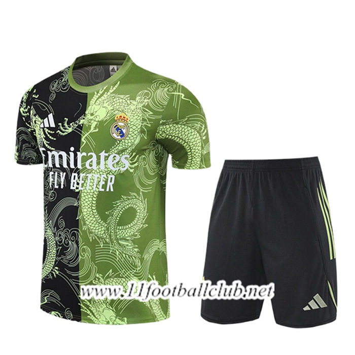 Ensemble Training T-Shirts Real Madrid Enfant Noir/Vert/Blanc 2025/2026