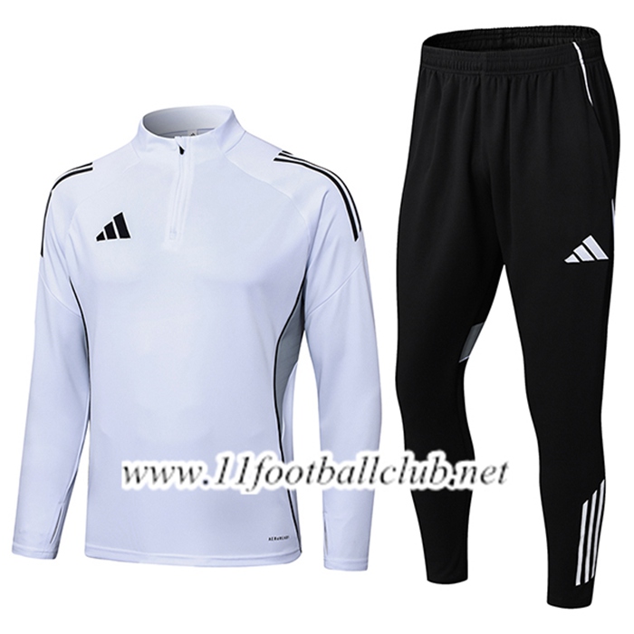 Ensemble Survetement de Foot Adidas Blanc/Noir/Gris 2025/2026