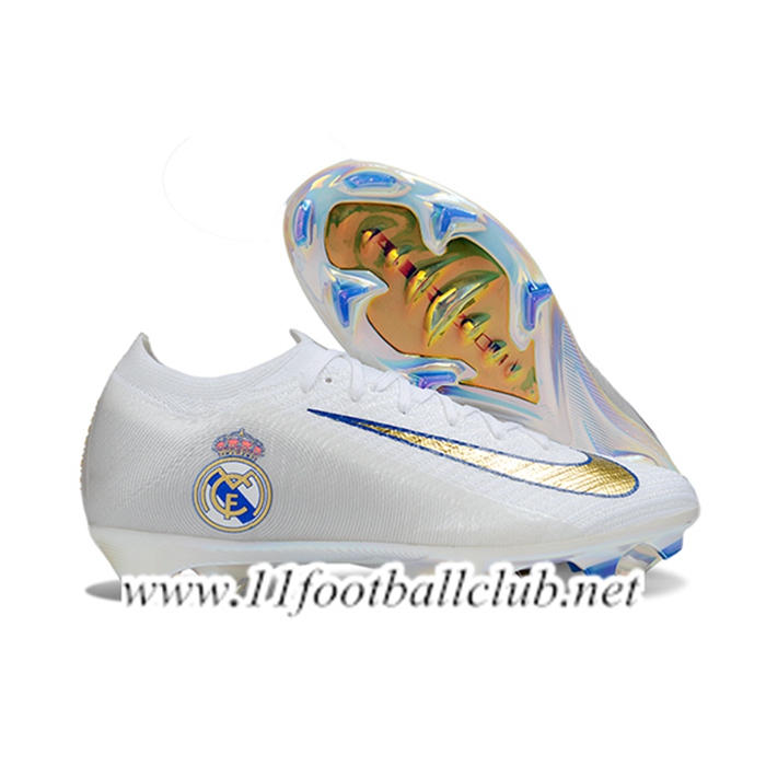 Nike Chaussures de Foot AIR Zoom Mercurial Vapor 16 Elite XXV FG Blanc/Jaune/Bleu