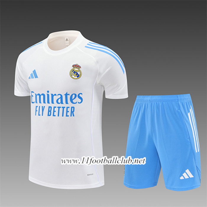 Ensemble Training T-Shirts Real Madrid Enfant Blanc/Bleu 2025/2026 -02