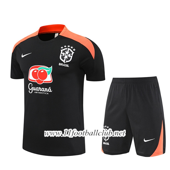 Ensemble Training T-Shirts Brésil Noir/Orange 2025/2026