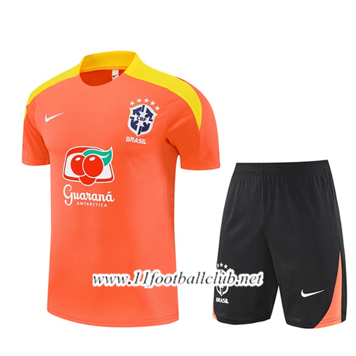 Ensemble Training T-Shirts Brésil Orange/Jaune 2025/2026