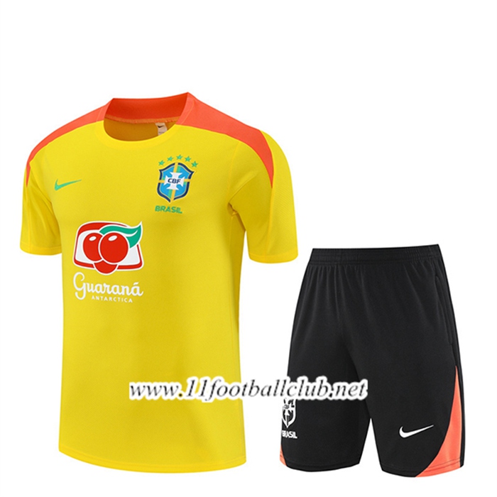 Ensemble Training T-Shirts Brésil Jaune/Orange 2025/2026