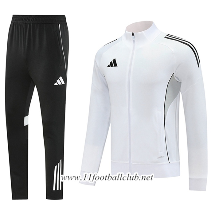 Ensemble Survetement de Foot Veste Adidas Blanc/Gris/Noir 2025/2026