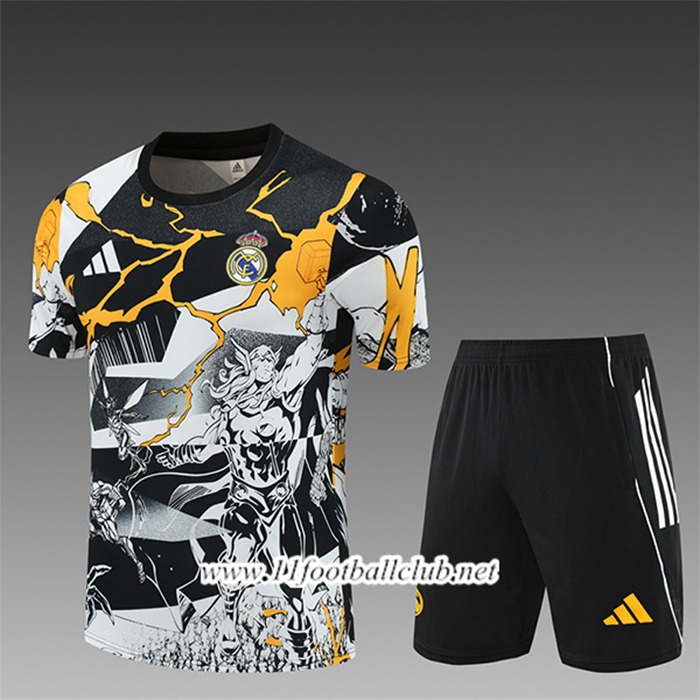 Ensemble Training T-Shirt Real Madrid Enfant Noir/Blanc/Jaune 2025/2026