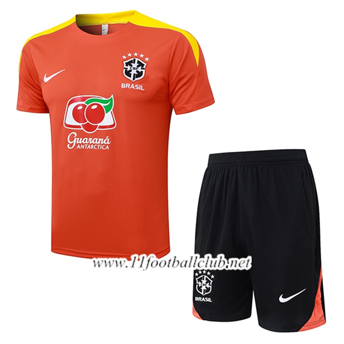 Ensemble Training T-Shirt Brésil Orange/Jaune 2025/2026