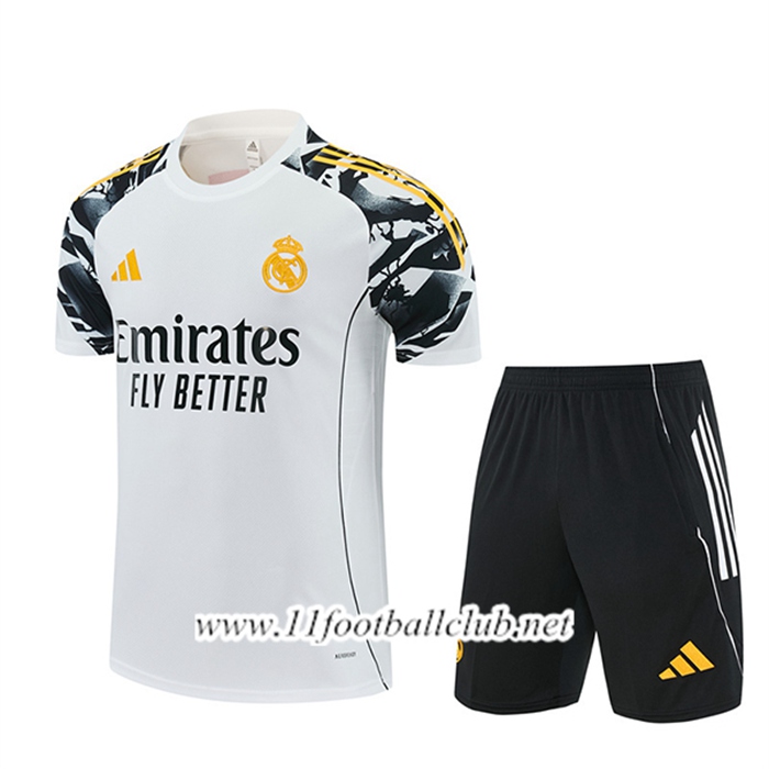 Ensemble Training T-Shirt Real Madrid Blanc/Noir/Jaune 2025/2026