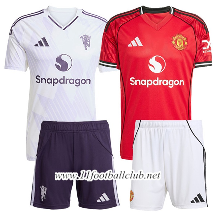 Maillot Manchester United Coffret Cadeau Promotionnel Domicile + Exterieur + Short 2025/2026