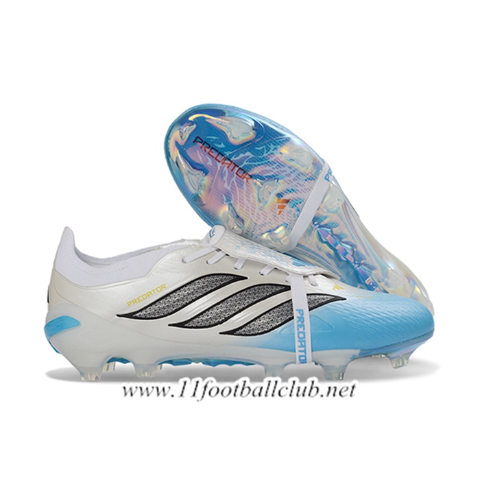 Adidas Chaussures de Foot 26 Predator Elite Tongue FG Blanc/Bleu/Gris