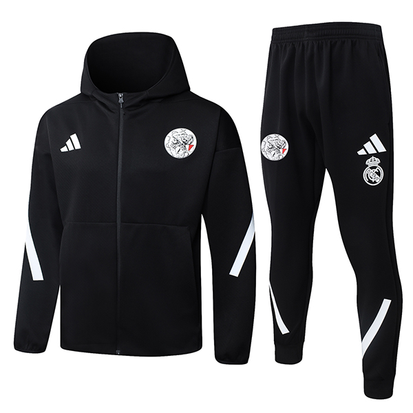 Ensemble Survetement Veste A Capuche Coupe-Vent Ajax Noir/Blanc 2025/2026