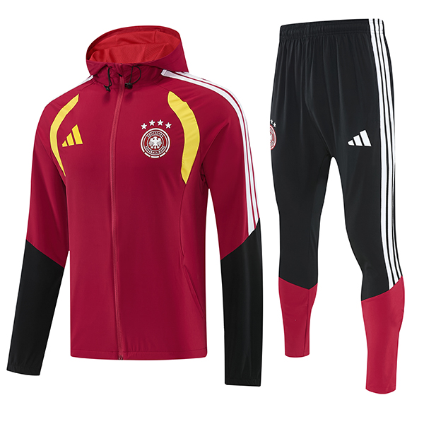 Ensemble Survetement Veste A Capuche Coupe-Vent Allemagne Rouge/Noir/Jaune 2026/2027