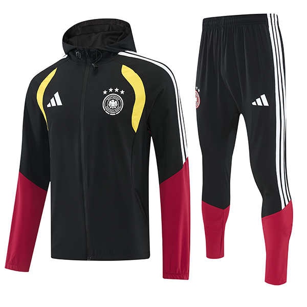 Ensemble Survetement Veste A Capuche Coupe-Vent Allemagne Noir/Rouge/Jaune 2026/2027