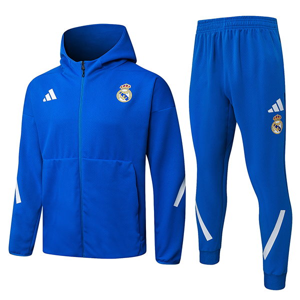 Ensemble Survetement Veste A Capuche Coupe-Vent Real Madrid Bleu 2025/2026