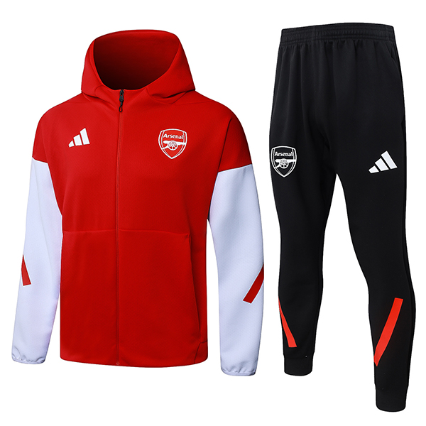 Ensemble Survetement Veste A Capuche Coupe-Vent Arsenal Rouge/Blanc 2025/2026