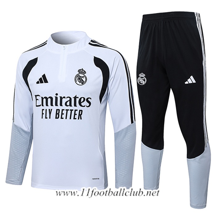 Ensemble Survetement de Foot Real Madrid Blanc/Gris/Noir 2026/2027