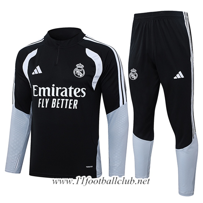 Ensemble Survetement de Foot Real Madrid Noir/Gris/Blanc 2026/2027